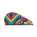 Rainbow Flowers Coral Velvet Dry Hair Cap Caps with Buttons for Drying Curly Long & Thick Hair Anti Frizz Black