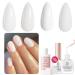 Vegan Nail Polish Set AZUREBEAUTY Milk White Clear Quick Dry Complete Starter Natural Nail Lacquer Strengthening Treatment Kit with Top Coat & Nail Polish Remover 50Pcs Nail Remover Cotton Pad Clear Milk White