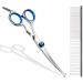 Curved Stainless Steel Fell Scissors for Dogs & Cats | Professional Grooming Scissors Set with Pet Comb - Blue - Buy Online on GoSupps.com