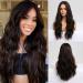 Brown Wig For Women Long Wig Dark Brown Wig Synthetic Wavy Wig Natural Hair Wig Body Wave Wigs Cosplay 24 Inch Middle Part ( Black Brown Wig )