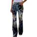 Floral Print Flare Jeans for Women | Curvy Fit Bootcut | High Waist Y2K Denim Pants | Blue | 4X-Large - Buy Online on GoSupps.com