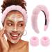 Zoestar Spa Headband and Wristband Sponge Twisted Hair Hoop Wash Face Elastic Head Band Puffy Make Up Hair Band for Women and Girls 1 Set (Pink)