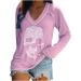 Women's Halloween V Neck Sweatshirt - Skeleton Print Long Sleeve T-Shirt Hot Drill Blouse in Medium Purple - Buy Online on GoSupps.com