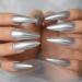 Long Stiletto Silver Glitter Press On Nails - High Gloss Reusable Acrylic Full Cover Fake Nails Kit (24 Pieces) - International Shipping Available - Buy Online on GoSupps.com