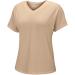 BiJerou Women's V-Neck T-Shirt - Solid Color Short Sleeve Summer Blouse in Khaki M | Casual Fashion Top for Women - Buy Online on GoSupps.com