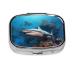 Submarine Shark Coral Printing 2 Compartment Small Pill Case Cute Small Pill Box Purse Pill Boxs Travel Pill Organizer for Pocket Purse and Travel Gifts