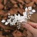 Edary Bride Flower Wedding Hair Comb Silver Pearl Headpiece Leaf Wedding Side Comb Bridal Hair Accessories for Women and Girls