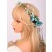 Wiwpar Bohemian Blue Floral Garland Headband Hair Hoop Flower Headband Photo Prop Floral Halo Headpiece Flower Garland Headwear for Women Girls Wedding Festival Party Cosplay Costume (Blue)