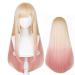 LABEAUT  Long Blonde Pink Wig for Girls Women Cosplay Wig Anime Straight Hair with Bangs for Halloween Party with Cap (Ombre Blonde Pink)