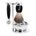 M HLE Vivo shaving set - bowl badger hair shaving brush safety razor stand - handle made of black precious resin and metal accents