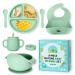 Little Chiltern Co Baby Weaning Set - 8 Pcs Silicone Baby Feeding Set with Adjustable Bib Suction Bowl & Plate Cup Fork & Spoon - Microwave & Dishwasher Safe - Self Eating Utensil Set - Green