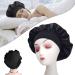 Wide Band Satin Sleeping Head Cover Night Sleep Cap Silk Bonnet for Women Girls Hair Care Elastic Hat Hair Bonnet for Black Curly Hair (1pcs Black)