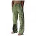 YUNDAN Men Cotton Linen Casual Pants Wide Leg High Waist Sweatpants Drawstring Regular Fit Print Yoga Pants Trouser Sleepwear Green X-Large