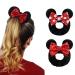 YanJie Women Mouse Ears Red Dot Sequin Bows Velvet Scrunchies Elastic Rubber Hair Band Cute Hair Ties Rope Ponytail Holder Hair Accessories Sparkle Bow Girl(2pcs/Pack)