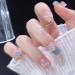 Butterfly Press on Nails Short Nude blue Fake Nails with White Pearl Rhinestones Glossy Full Cover Glue on Nails Artificial Acrylic Stick on Nails False Nails for Women(Blue and Butterfly)