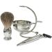 NSNT Exquisit Men's Shaving Brush Set - Alloy & Natural Roof Hair - Silver Safety & Soap Cup Holder | 15x16cm - Buy Online on GoSupps.com
