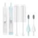 Linkidea 2-in-1 portable toothbrush with integrated hose refillable toothpaste container travel toothbrush set with 2 replacement brush heads and 2 cleaning brushes (blue white)