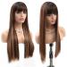 Highlight Blonde Remy Hair Wig with Bangs - 24 Inch Silky Soft Synthetic Wig for Women | Heat Resistant Fiber | Machine Made Glueless Full Wig - Buy Online on GoSupps.com