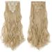 Slik-co Long Curly Wavy Clip-In Hair Extensions - 8 Pcs Full Head, Synthetic Heat Resistant, 17 inch Golden&Bleach Blond - Buy Online on GoSupps.com