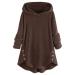 Bigfanshu Womens Sweaters Solid Fleece Asymmetrical Button Hem Plus Size Hoodie Top Sweater Blouse Coffee