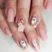 Halloween Press on Nails Short Medium Square Fake Nails with Ghost Skeleton Hand Designs Pink Nude Cute Flower False Nails Full Cover Matte Flora Acrylic Nails Stick on Nails for Women Girls 24Pcs Halloween-2