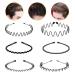 Hair Hoop,6Pcs Unisex Wavy Headband Metal Hair Hoop Multi-style Wave Spring Headband Wavy Comb Hair Band Accessories for Men and Women Black