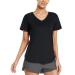 BALEAF Women's Running Shirts Quick Dry Short Sleeve Exercise Athletic Workout Tops V Neck Mesh Back Moisture Wicking Black X-Large