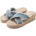 HSYHKDSY MODE Women's Wedge Heel Slides - Elegant Glittering Summer Sandals - Comfortable Casual Vacation Shoes - S5115 Blue UK 5 - Buy Online on GoSupps.com