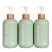 OLLIES Refillable Shampoo and Conditioner Bottles Shower Soap Dispenser for Bathroom-Set of 3 with Permanent Stylish Label-17oz, 500ml Shampoo Bottles Refillable with Pump