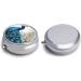 Round Blue Peacock Print Pill Box | 3 Compartment Portable Medicine Organizer | Decorative Metal Pocket Pill Case - Buy Online on GoSupps.com
