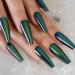 Shop Chrome Green Mirror False Nails - Holographic Metallic Extra Long Tapered Coffin Faux Tips with Silicone Stickers | International Shipping Available - Buy Online on GoSupps.com