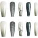 JUSTOTRY 24 pcs Long Dark Teal Marble Fake Nails - Glitter Ballerina French Press On Nail Art Set for Women - Acrylic Swirl Coffin Medium False Nails with Glue - Buy Online on GoSupps.com
