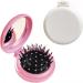 Folding Hair Brush with Mirror for Purse/Pocket Round Mini Compact Massage Comb for Girls and Women (Pink+White)
