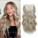 Clip in Long Wavy Hair Extension 4pcs Ash Blonde Mix Platinum Blonde hair Full Head Synthetic Fiber Hair Pieces for Women ash blonde to platinum blonde