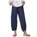 Linen Pants for Women Elastic High Waisted Loose Trousers Wide Leg Solid Color Splicing Baggy Casual Lounge Pants X34-dark Blue Small