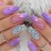 Press on Nails Medium Coffin Fake Nails with Sequins Designs Purple Square Full Cover Stick on Nails Glossy False Nails with Glue on Nails for Women 24pcs M2-9 Sequins Designs