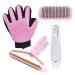 Coopupet Pet Hair Brush Set, Self Cleaning Slicker Brush+Grooming Glove+Lint Remover 3 In 1 for Dog & Cat Grooming Kit for Long & Short Haired Pets, Reduces Shedding, Efficient Pet Hair Remover Mitt, Bathing Glove (Pink)