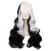 Mapofbeauty 26 inch/65 cm middle part length body wave half black half white synthetic fiber cosplay hair fibers wig (black and white)
