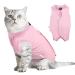 Hipet Cat Surgical recreational suit for abdominal wounds or skin diseases replacement e-collar & cone cats onesie anti licking pet surgical recovery vest shirt (s pink) s rosa