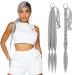 MY-LADY Long DIY Braided Ponytail Extension with Elastic Tie Yaki Straight Wrap around Braid Hair Extensions Pony Tail Synthetic Hairpiece 34 inch Silver Grey White
