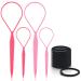 Topsy Tail Hair Tools  TsMADDTs 4 Pcs Topsy Tail Hair Loop Styling Tool  Hair Flip Tool with 10pcs Hair Ties  Pink Pink&Red