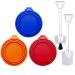 Muluo 5 Pieces Food Can Lids, 3 Pcs Pet Can Covers, 2 Food Spoon Fits All Standard Size Dog and Cat Can Tops orange+ blue+ red