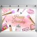 MEHOFOND 8x6ft Makeup Spa Happy Birthday Backdrop Girls Women Princess Pink Glamour Cosmetics Beauty Make Up Photography Background Party Decoration Photo Booth Studio Props