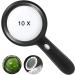 Magnifying Glass with Light-10X Handheld Large Reading Magnifying Glasses with 12 LED Illuminated Light for Seniors Macular Degeneration Inspection Coins Stamps (Black)