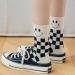 Akamas 4 Couple Black & White Checkered Ladies Socks - Smiling Face Pattern Colorful Breathable Cotton Crew Socks Perfect Gift for Girls - Buy Online on GoSupps.com