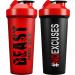 JEELA SPORTS - 2 PACK Protein Shaker Bottles for Protein Mixes With Shake Ball - 24 Oz, Dishwasher Safe Blender Shaker Bottles, Shaker Cup for Protein Shakes for Pre & Post Workout- Gifts, Gym Red/Black