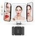 WEILY Portable Travel Makeup Mirror with Lights  1X 3X 7X Magnification  Touch Control Three Colors Dimmable Trifold Makeup Mirror (Black)