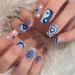 Kamize Blue Press on Nails Square Heart Fake Nails Medium Full Cover Acrylic Cute False Nails for Women and Girls Hearts