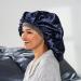 ADAMA Luxy Satin Bonnet  Double Sided for Nighttime Hair Protection  Comfortable Elastic Headband  Shiny Metallic Finish  Extra Large Size for Large Volumes of Hair  Machine Washable  Navy and Silver - Buy Online on GoSupps.com