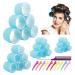 Jumbo Hair Rollers Set Hair Rollers Curlers For Long Hair No Heat Curlers Heatless Hair Rollers With Clips & Comb 24 Packs (Blue)